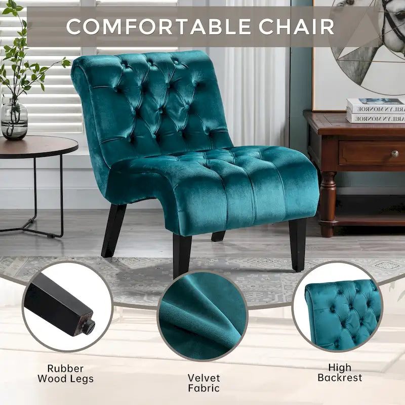 Velvet Armless Accent Chair with Wooden Legs and Thick Cushioned Seat-37
