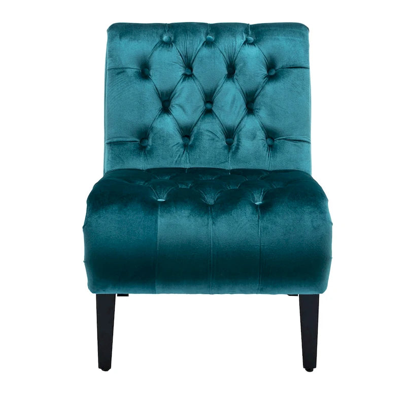 Velvet Armless Accent Chair with Wooden Legs and Thick Cushioned Seat-3