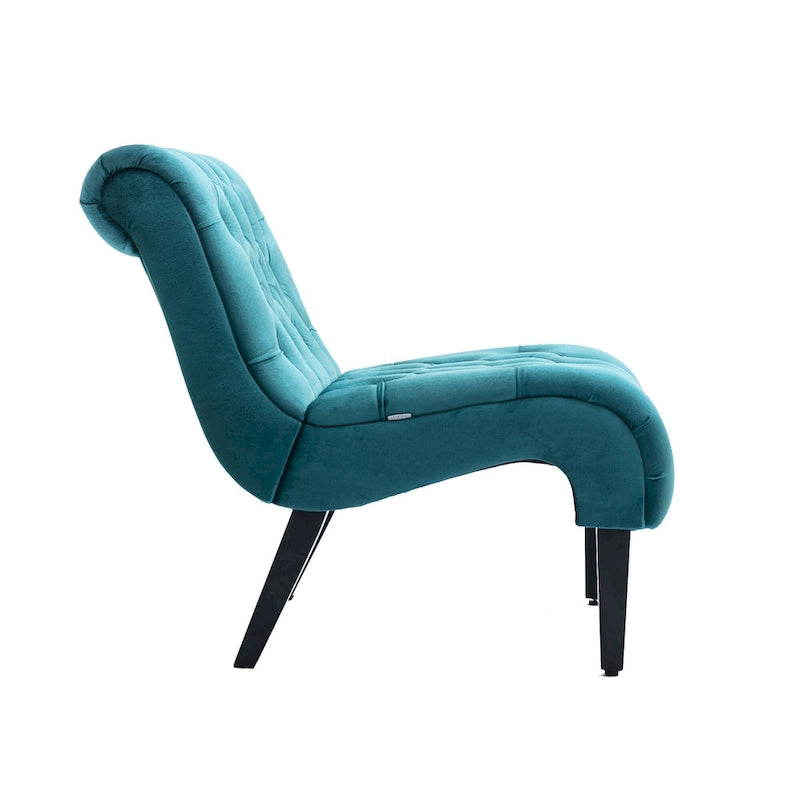 Velvet Armless Accent Chair with Wooden Legs and Thick Cushioned Seat-5