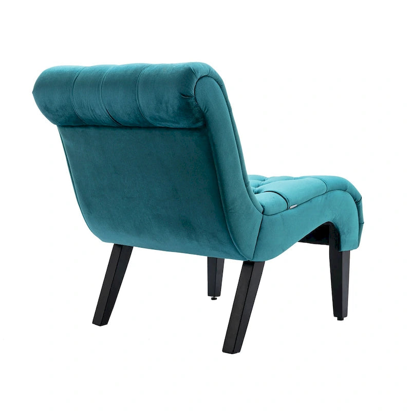 Velvet Armless Accent Chair with Wooden Legs and Thick Cushioned Seat-6