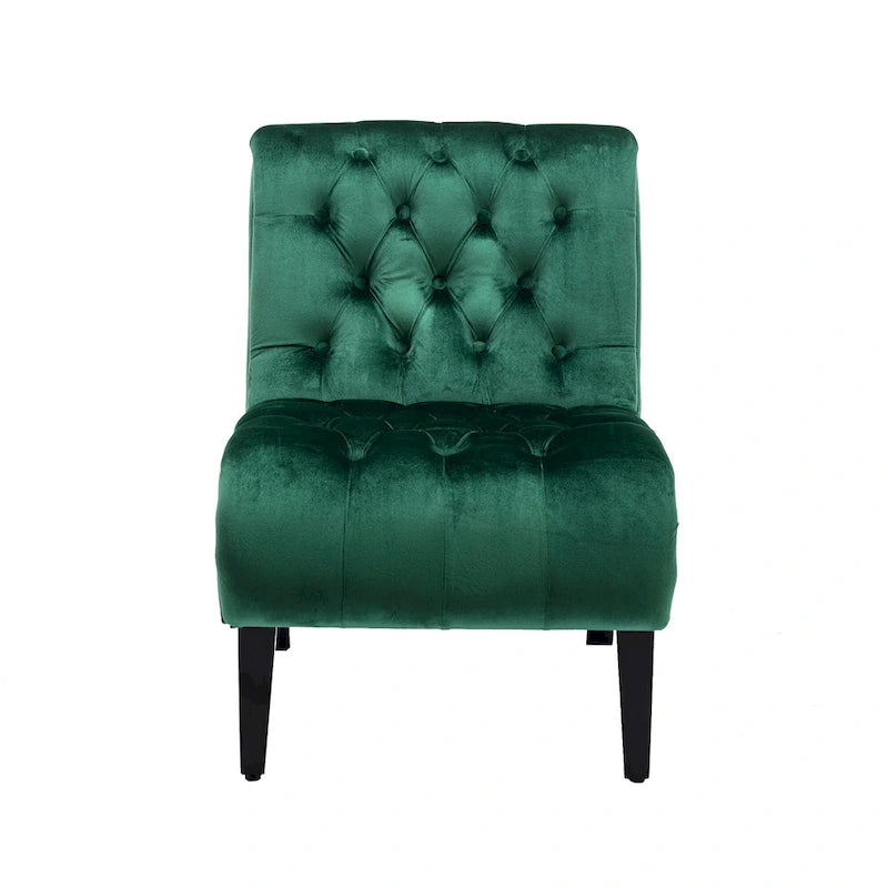 Velvet Armless Accent Chair with Wooden Legs and Thick Cushioned Seat-15