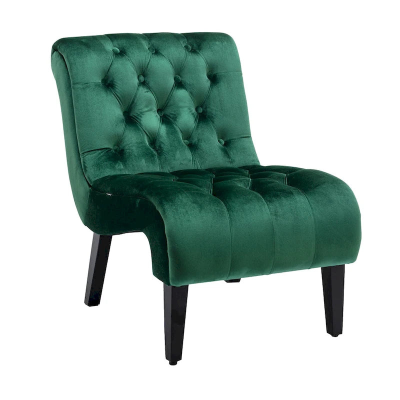 Velvet Armless Accent Chair with Wooden Legs and Thick Cushioned Seat-16
