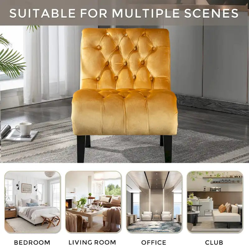 Velvet Armless Accent Chair with Wooden Legs and Thick Cushioned Seat-25