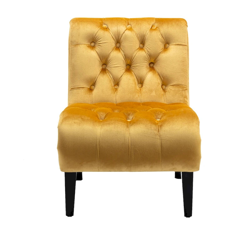 Velvet Armless Accent Chair with Wooden Legs and Thick Cushioned Seat-26