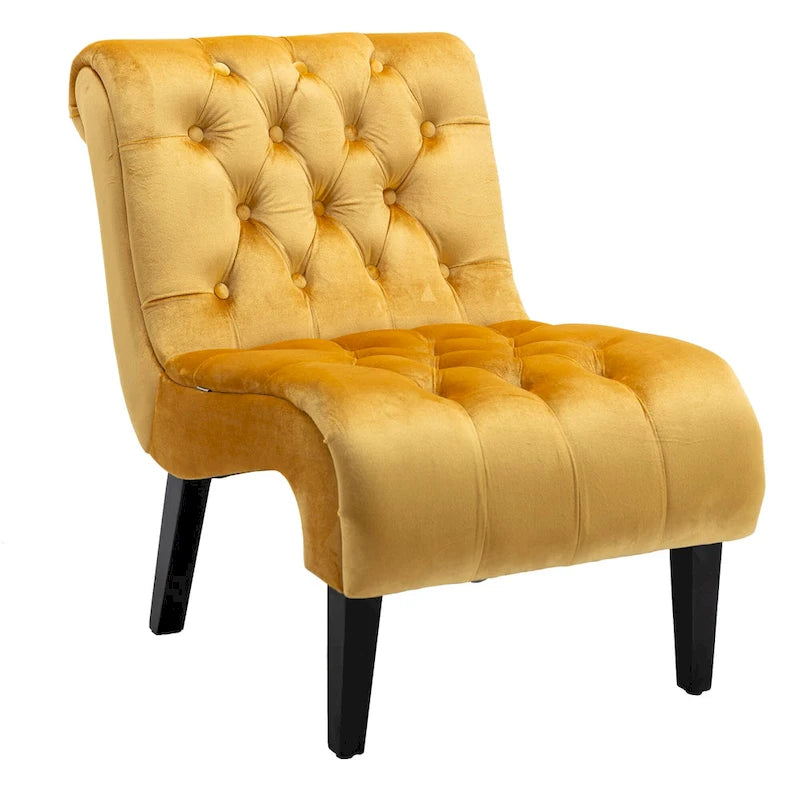 Velvet Armless Accent Chair with Wooden Legs and Thick Cushioned Seat-27