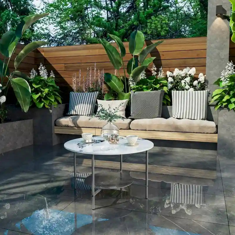 Round Coffee Table 31.5 Coffee Tables for Living Room High Glossy Faux Marble Cocktail Table with Storage Open Shelf-5