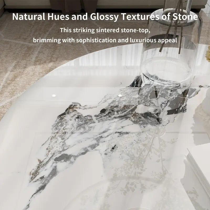 Round Coffee Table 31.5 Coffee Tables for Living Room High Glossy Faux Marble Cocktail Table with Storage Open Shelf-13