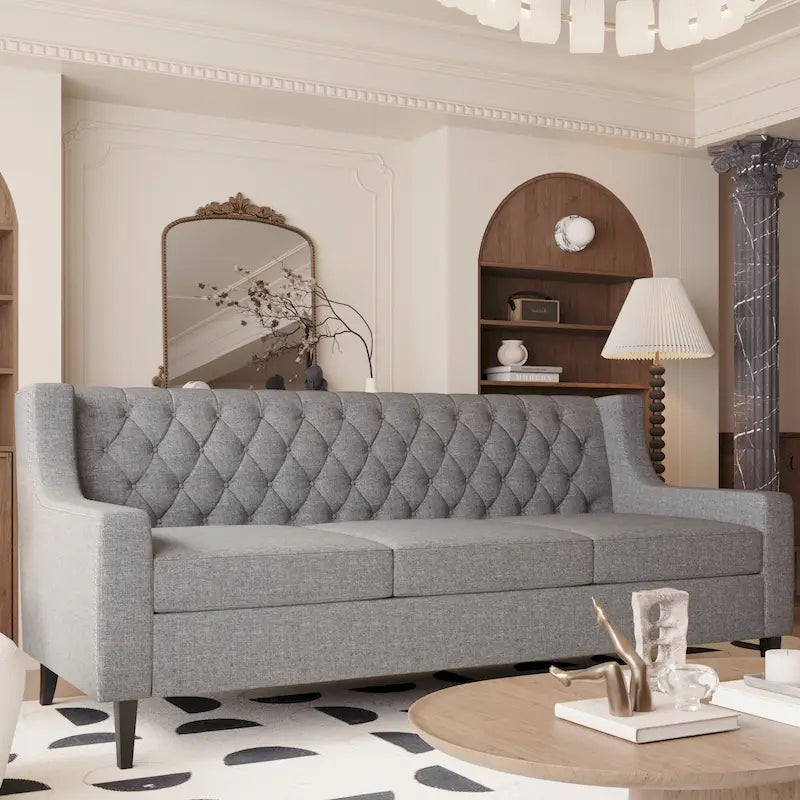 78.75 Polyester 3-Seater Sofa with Tufted Back and Cushions-31