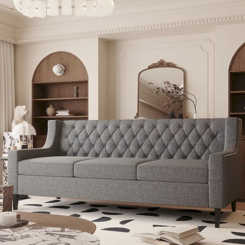 78.75 Polyester 3-Seater Sofa with Tufted Back and Cushions