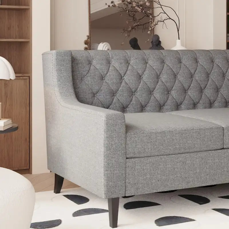 78.75 Polyester 3-Seater Sofa with Tufted Back and Cushions-3