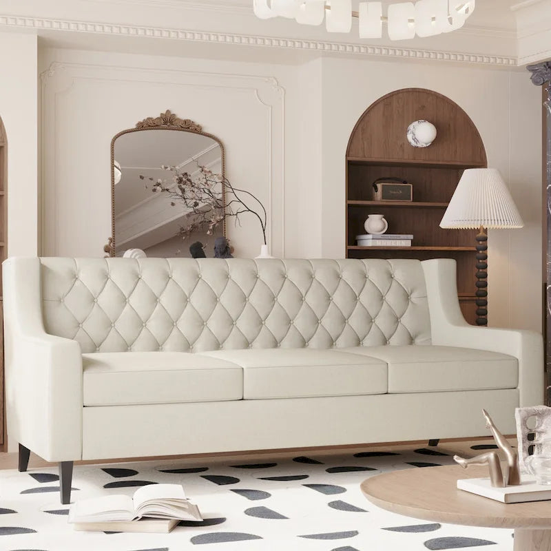78.75 Polyester 3-Seater Sofa with Tufted Back and Cushions-16
