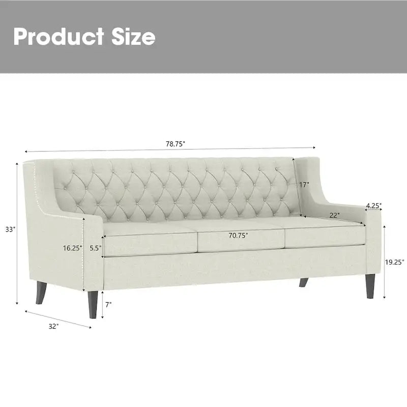 78.75 Polyester 3-Seater Sofa with Tufted Back and Cushions-29