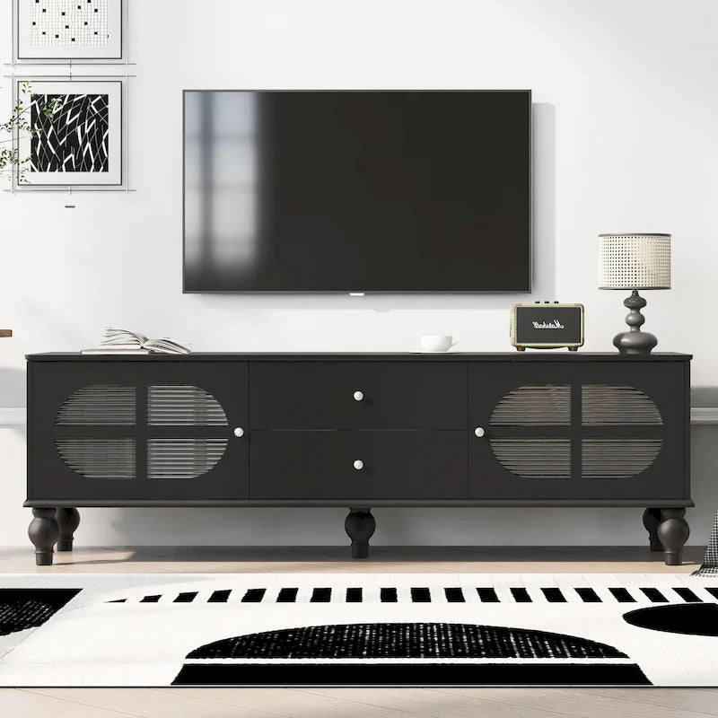 68.9 Modern TV Stand for TVs up to 75 Inches, Entertainment Center with Fluted Glass Doors for Living Room-11