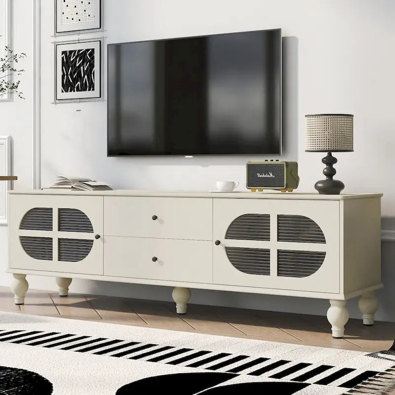 68.9 Modern TV Stand for TVs up to 75 Inches, Entertainment Center with Fluted Glass Doors for Living Room-2