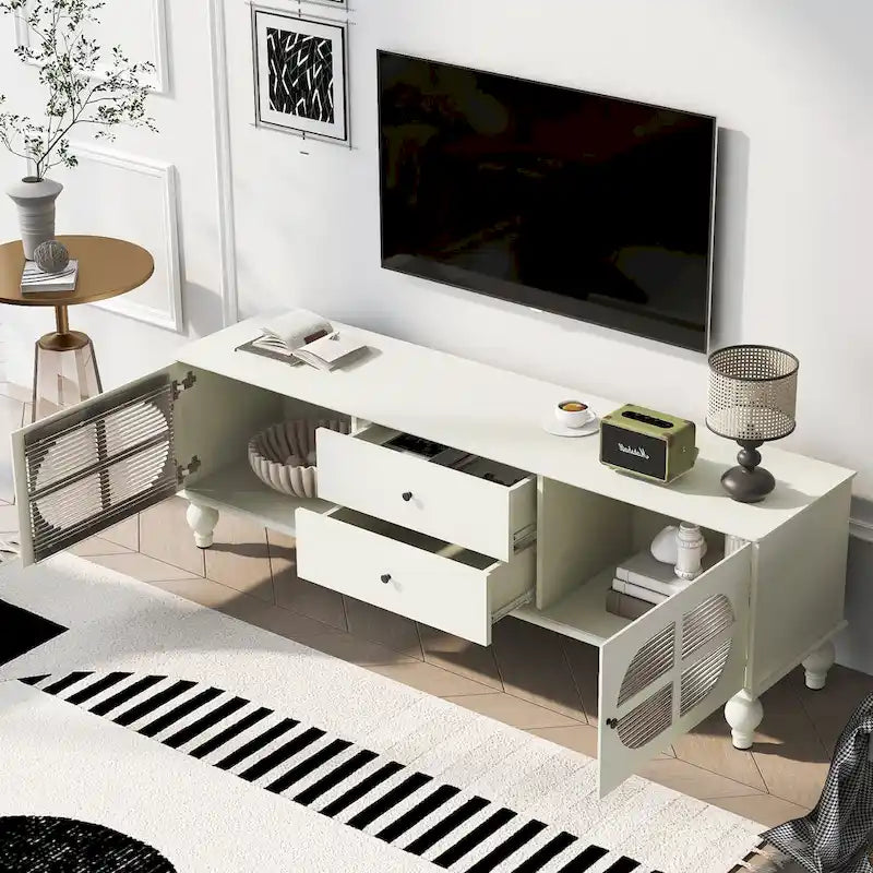 68.9 Modern TV Stand for TVs up to 75 Inches, Entertainment Center with Fluted Glass Doors for Living Room-3