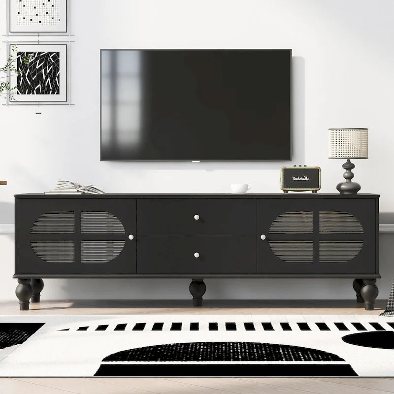 68.9 Modern TV Stand for TVs up to 75 Inches, Entertainment Center with Fluted Glass Doors for Living Room-6
