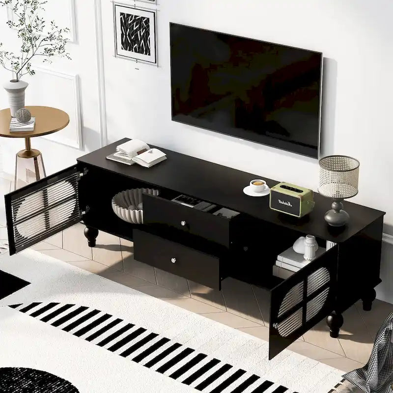 68.9 Modern TV Stand for TVs up to 75 Inches, Entertainment Center with Fluted Glass Doors for Living Room-8