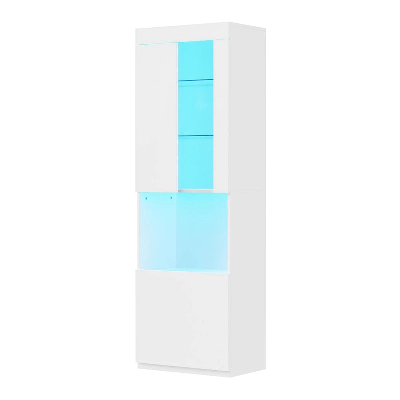 High Gloss Storage Cabinet with LED Lights,67 Tall Cabinet with Acrylic Door,with Open Countertop and Tempered Glass Shelves-3