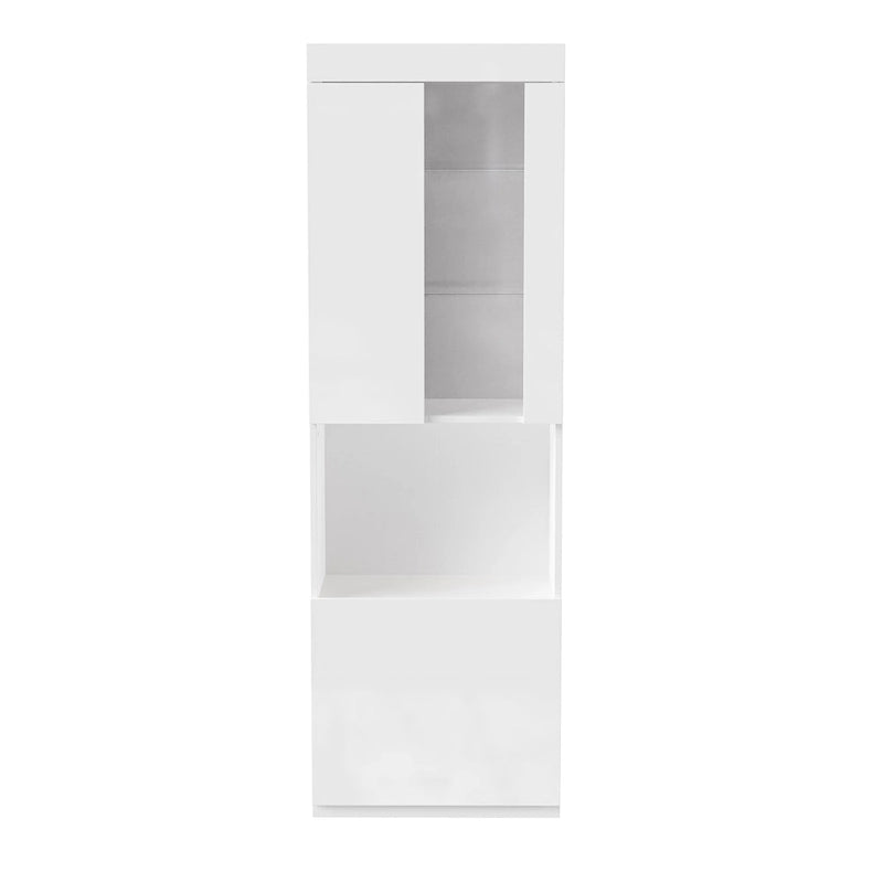 High Gloss Storage Cabinet with LED Lights,67 Tall Cabinet with Acrylic Door,with Open Countertop and Tempered Glass Shelves-11