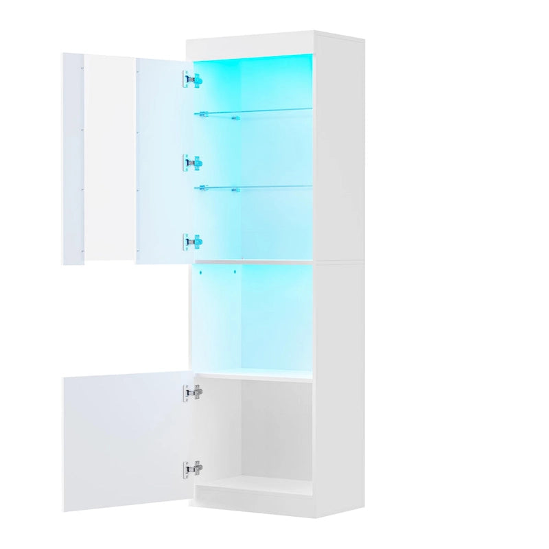 High Gloss Storage Cabinet with LED Lights,67 Tall Cabinet with Acrylic Door,with Open Countertop and Tempered Glass Shelves-12