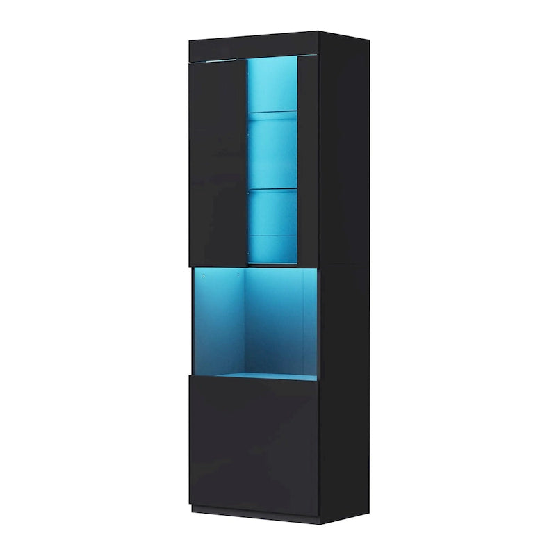High Gloss Storage Cabinet with LED Lights,67 Tall Cabinet with Acrylic Door,with Open Countertop and Tempered Glass Shelves-27