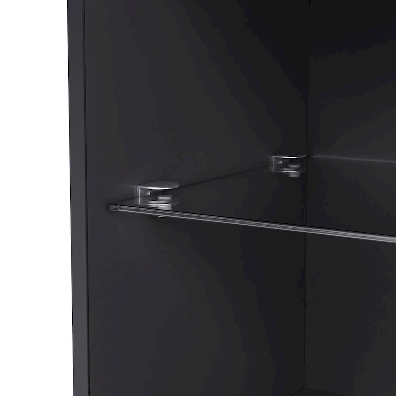 High Gloss Storage Cabinet with LED Lights,67 Tall Cabinet with Acrylic Door,with Open Countertop and Tempered Glass Shelves-29