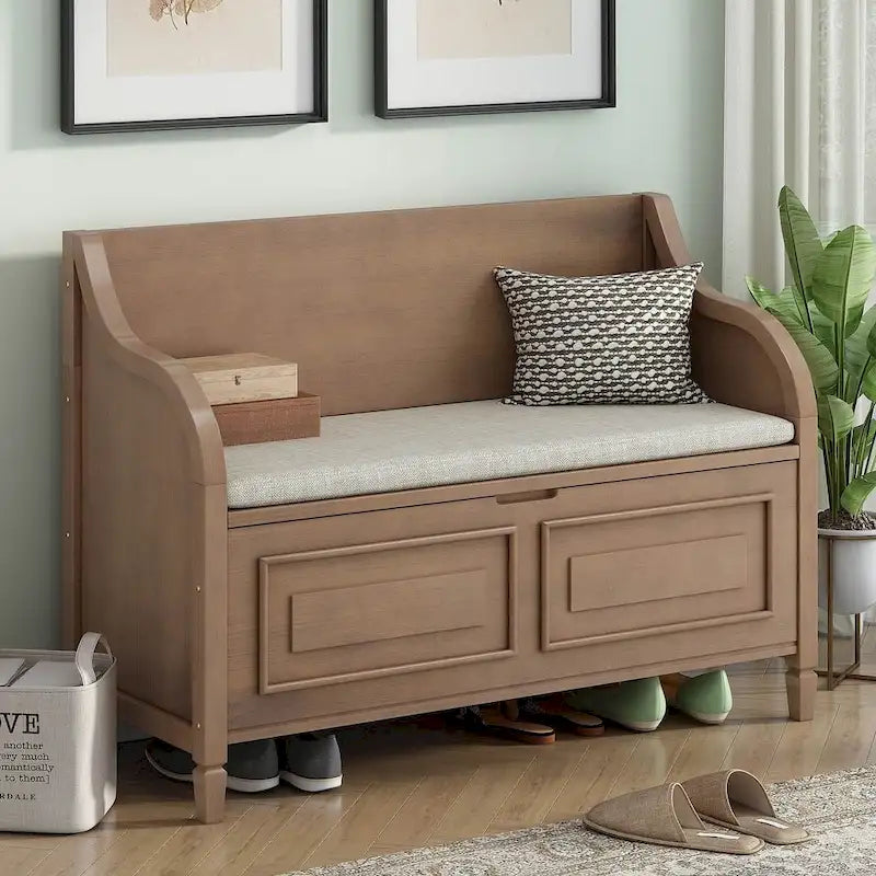 Farmhouse Solid Wood Multi-Purpose Upholstered Storage Bench-39