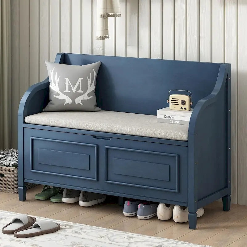 Farmhouse Solid Wood Multi-Purpose Upholstered Storage Bench-40