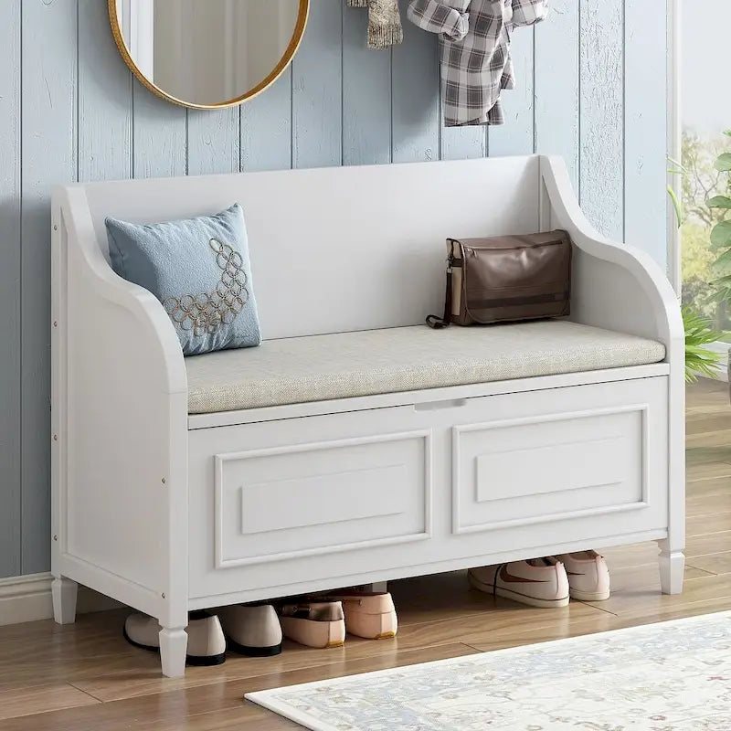 Farmhouse Solid Wood Multi-Purpose Upholstered Storage Bench-41