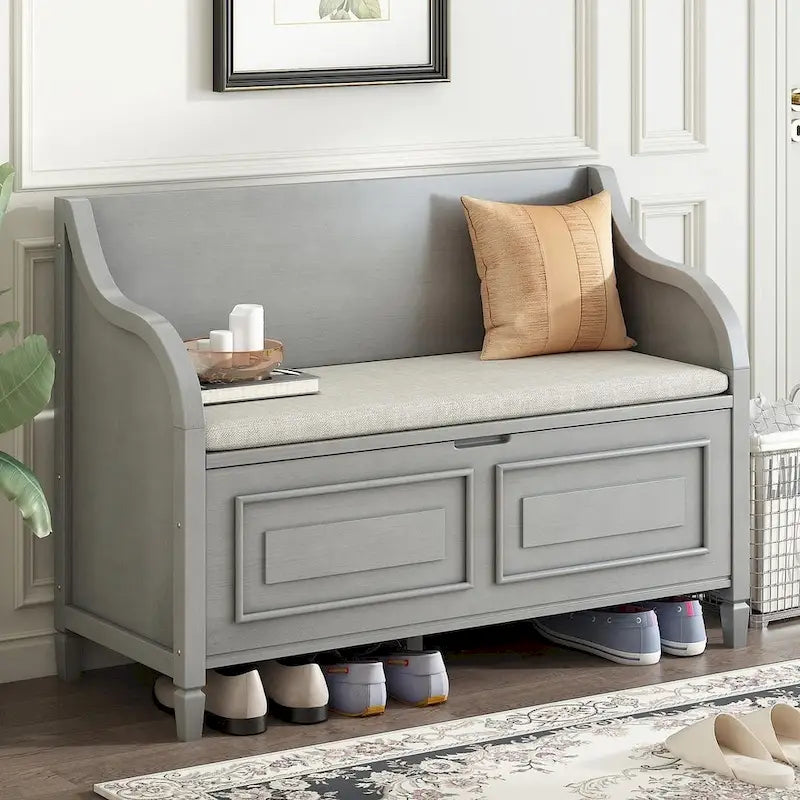 Farmhouse Solid Wood Multi-Purpose Upholstered Storage Bench-2
