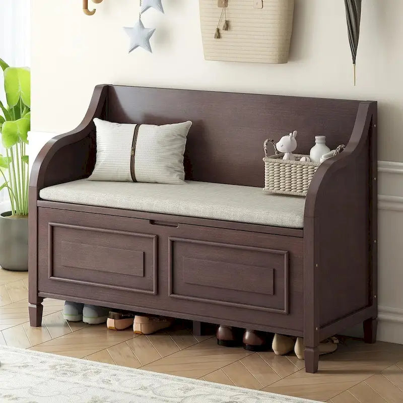 Farmhouse Solid Wood Multi-Purpose Upholstered Storage Bench-3