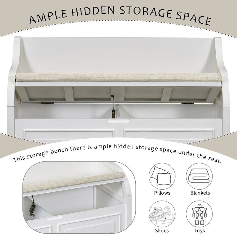 Farmhouse Solid Wood Multi-Purpose Upholstered Storage Bench-9