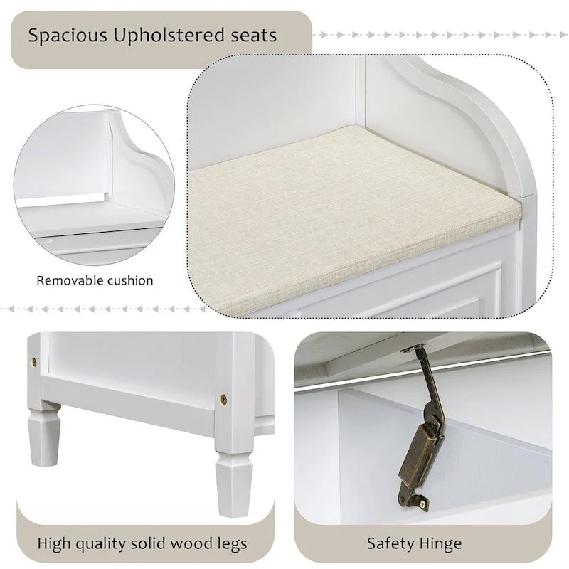 Farmhouse Solid Wood Multi-Purpose Upholstered Storage Bench-10