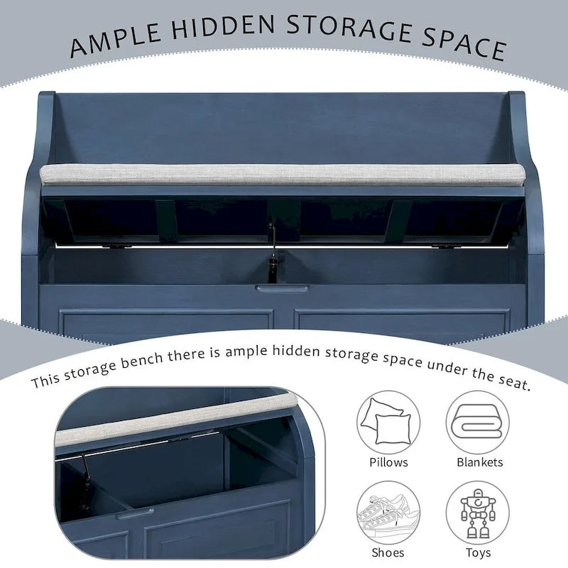 Farmhouse Solid Wood Multi-Purpose Upholstered Storage Bench-16