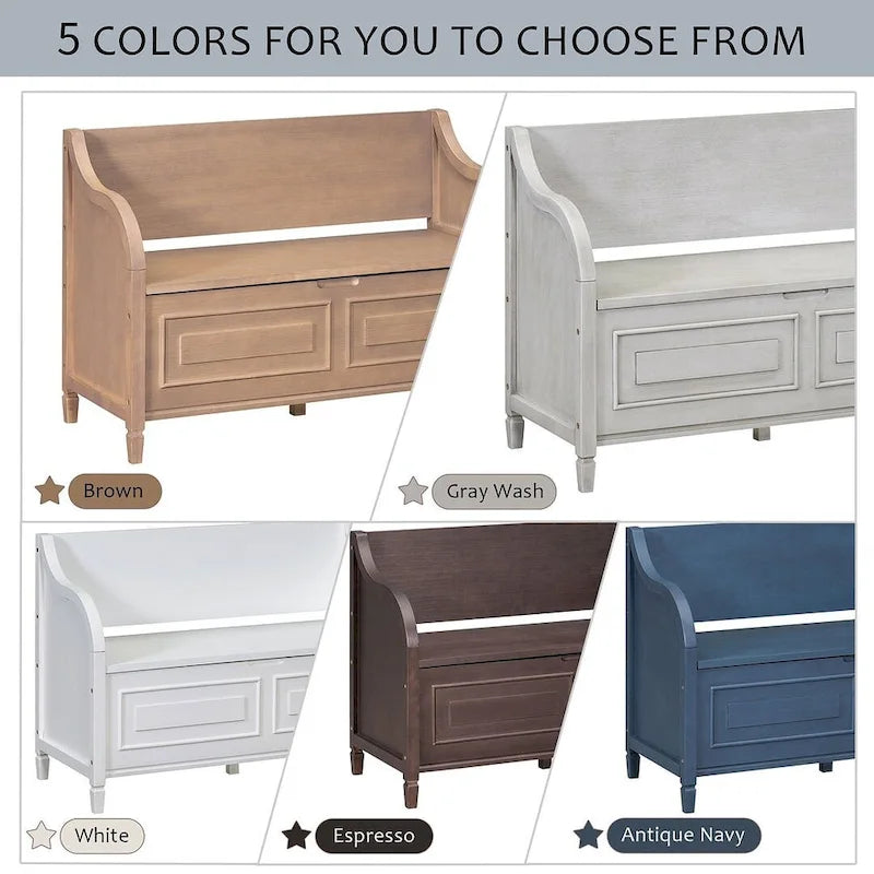 Farmhouse Solid Wood Multi-Purpose Upholstered Storage Bench-18