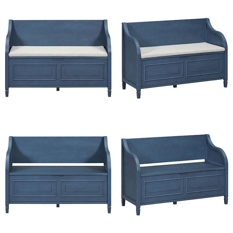 Farmhouse Solid Wood Multi-Purpose Upholstered Storage Bench-19