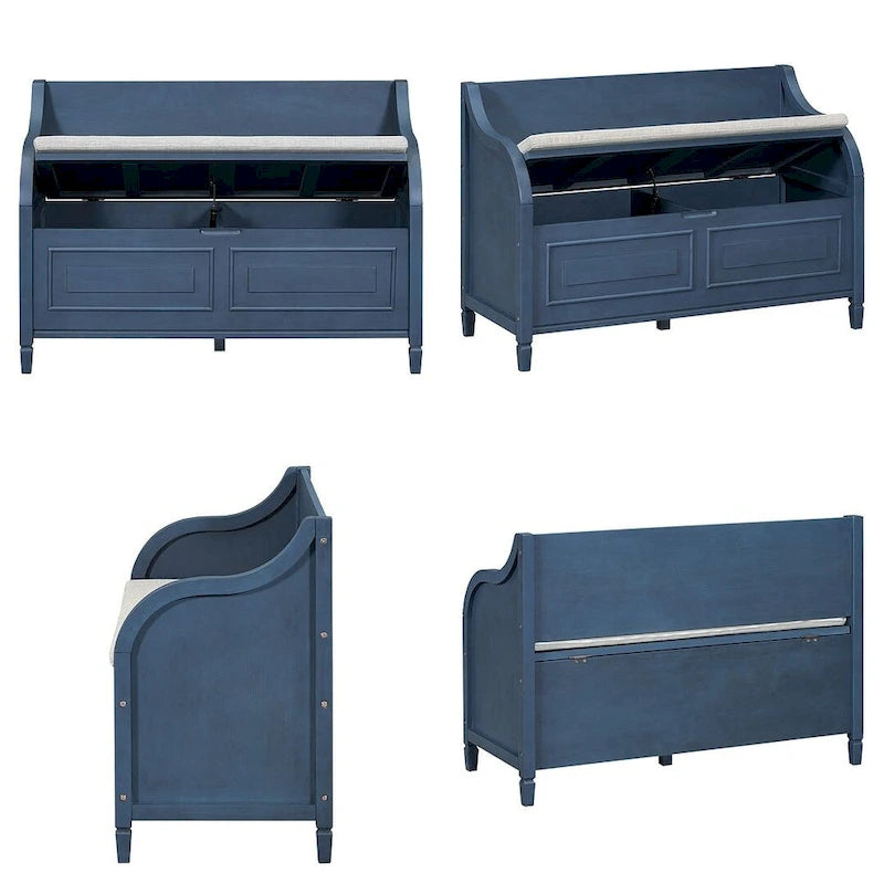 Farmhouse Solid Wood Multi-Purpose Upholstered Storage Bench-20