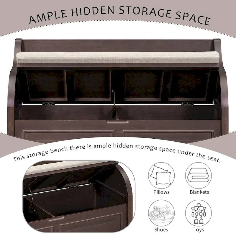 Farmhouse Solid Wood Multi-Purpose Upholstered Storage Bench-23