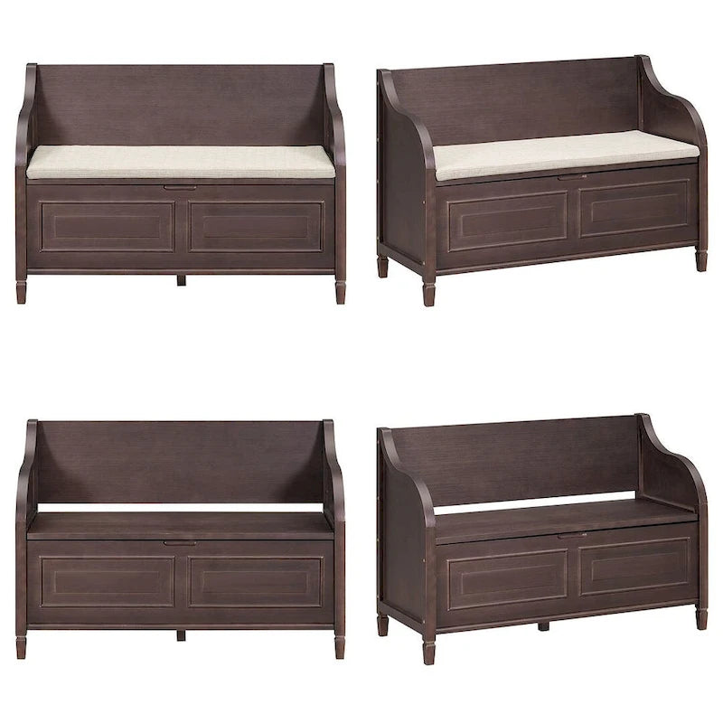 Farmhouse Solid Wood Multi-Purpose Upholstered Storage Bench-26