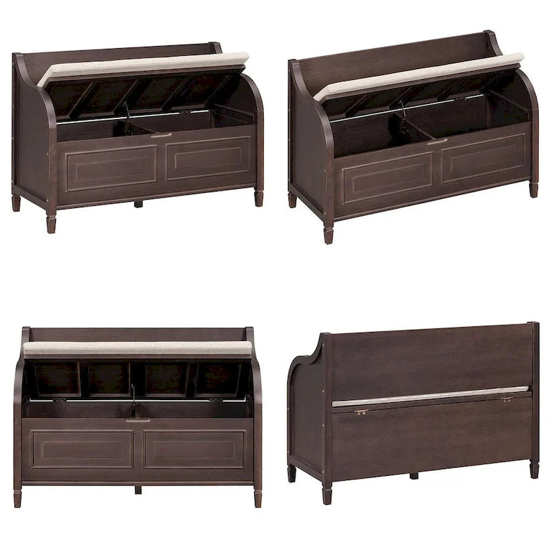 Farmhouse Solid Wood Multi-Purpose Upholstered Storage Bench-27