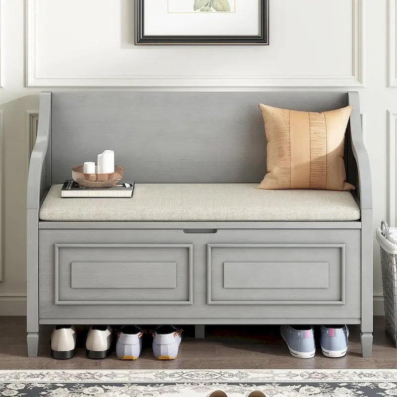 Farmhouse Solid Wood Multi-Purpose Upholstered Storage Bench-28