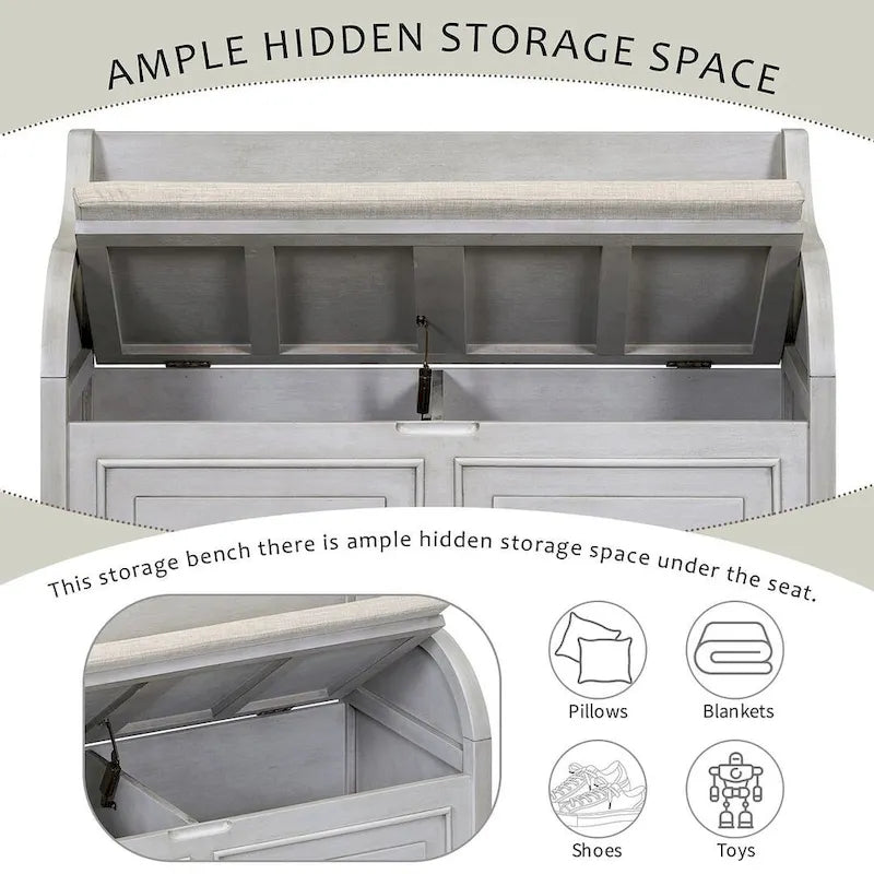 Farmhouse Solid Wood Multi-Purpose Upholstered Storage Bench-30