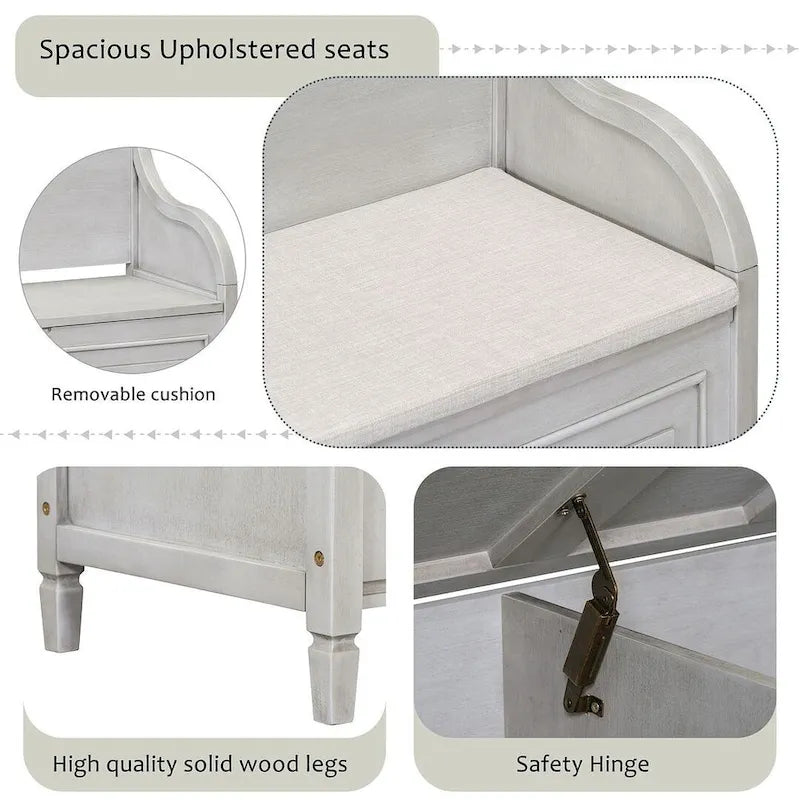Farmhouse Solid Wood Multi-Purpose Upholstered Storage Bench-31