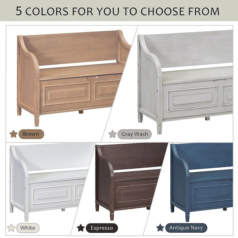 Farmhouse Solid Wood Multi-Purpose Upholstered Storage Bench-32