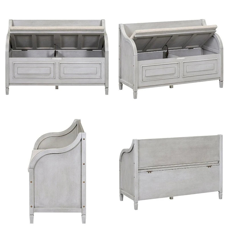 Farmhouse Solid Wood Multi-Purpose Upholstered Storage Bench-34