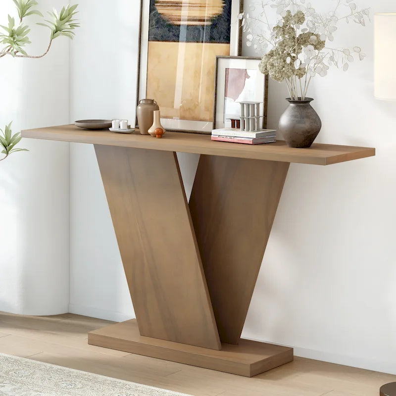 Christopher Knight Home - Mirod Elegant Console Table with Natural Wood Veneer and Sturdy V-Base Design-27
