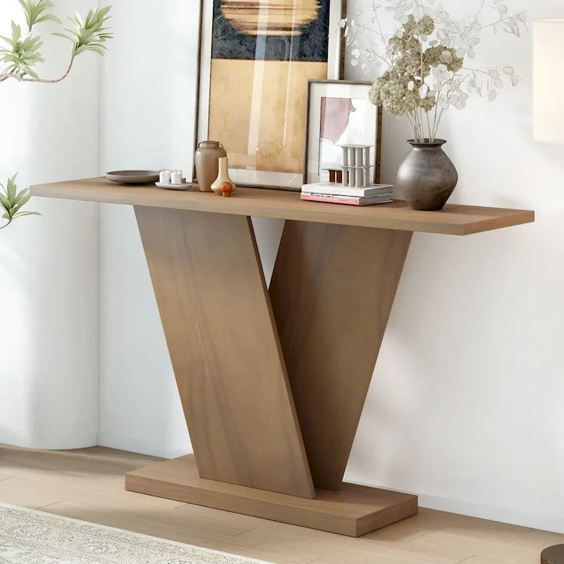 Christopher Knight Home - Mirod Elegant Console Table with Natural Wood Veneer and Sturdy V-Base Design