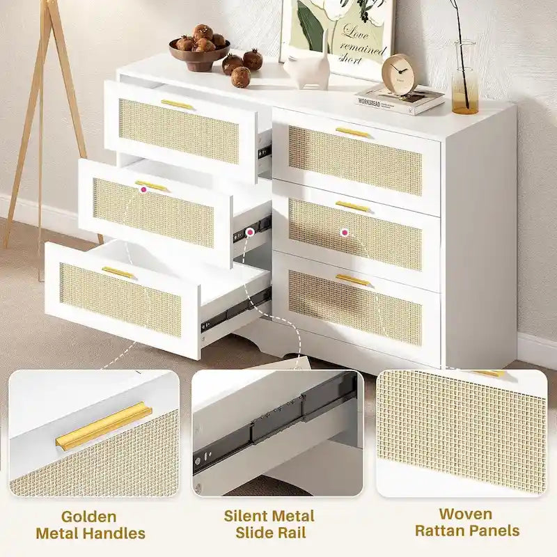 6 Drawers Rattan Dresser-2