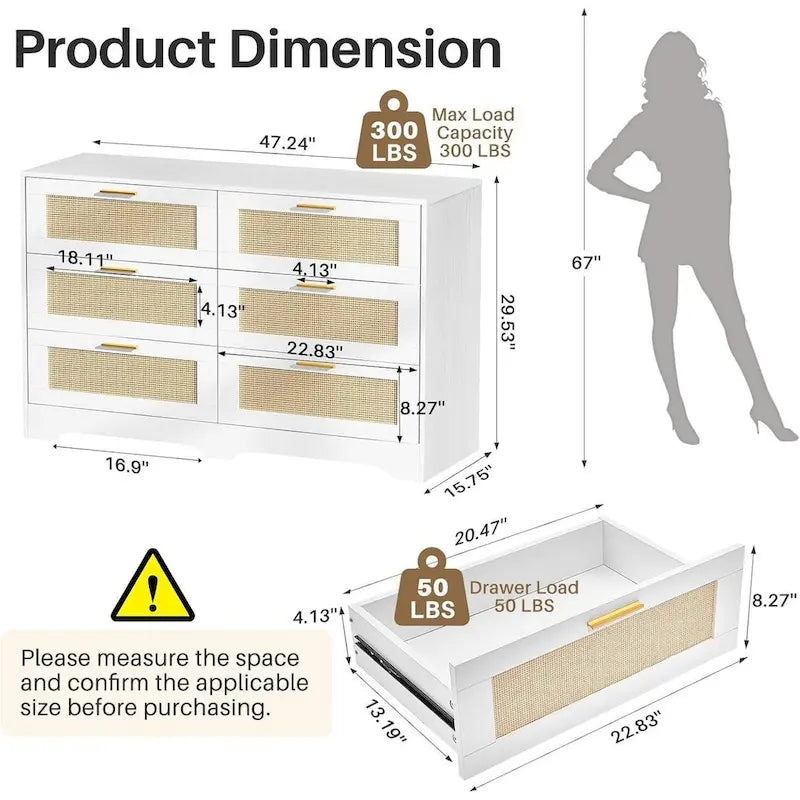 6 Drawers Rattan Dresser-4