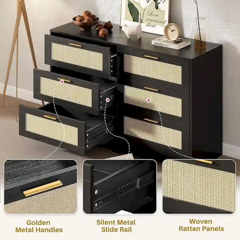 6 Drawers Rattan Dresser-7